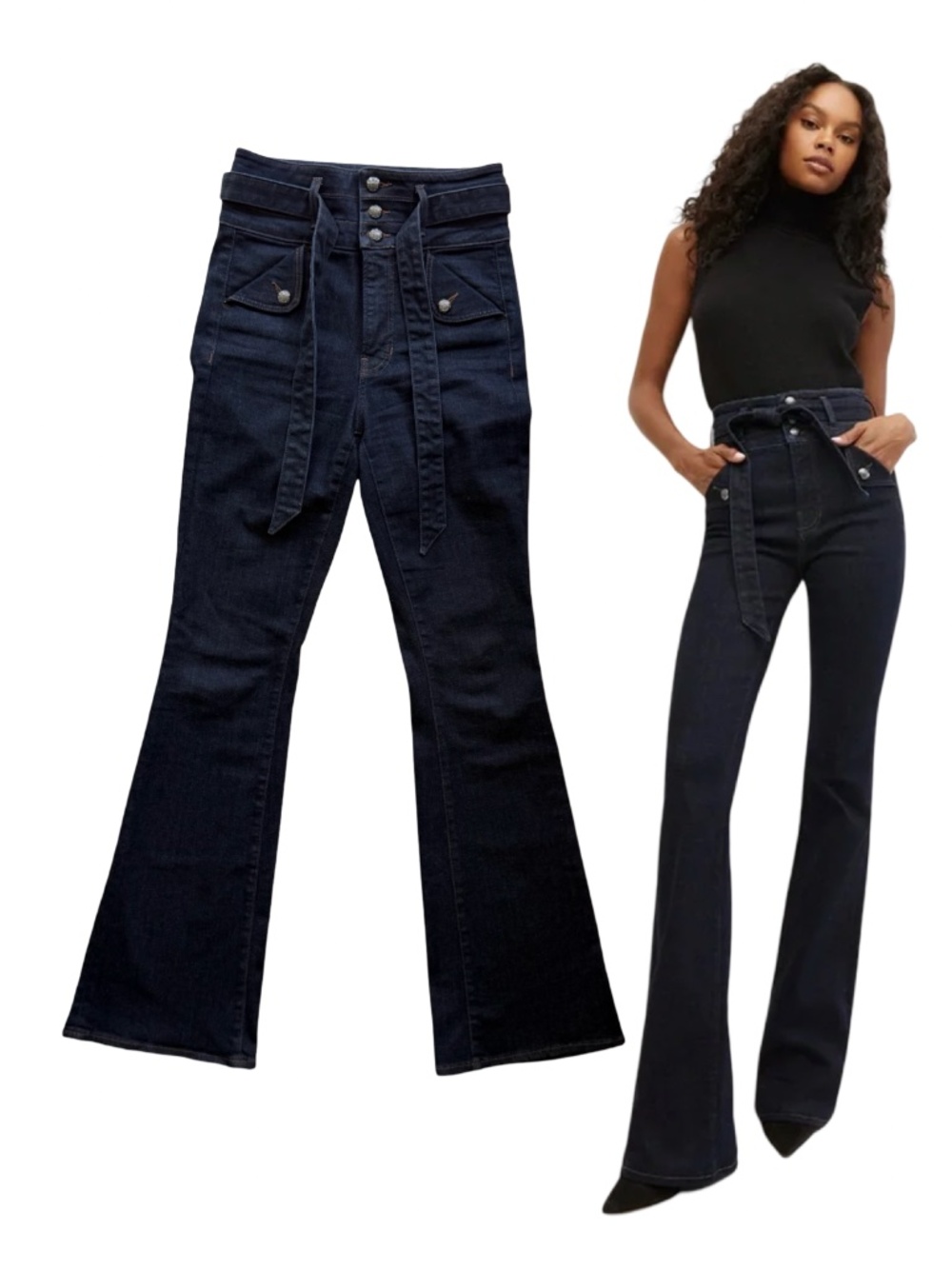 $348 Veronica Beard Giselle Extra High Rise Flare Jeans Dark Blue Sz 28